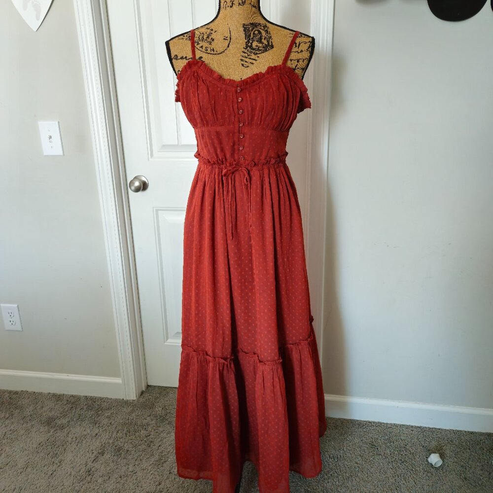 *sold*NWT Patrons of Peace/Anthropologie  Rust Orange Tiered Maxi Dress Size L